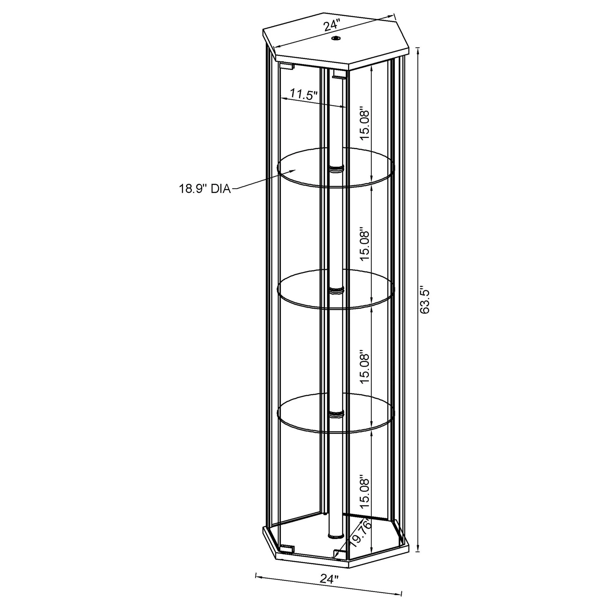 Zahavah 4-shelf Hexagonal Clear Glass Curio Cabinet Black - Image 3