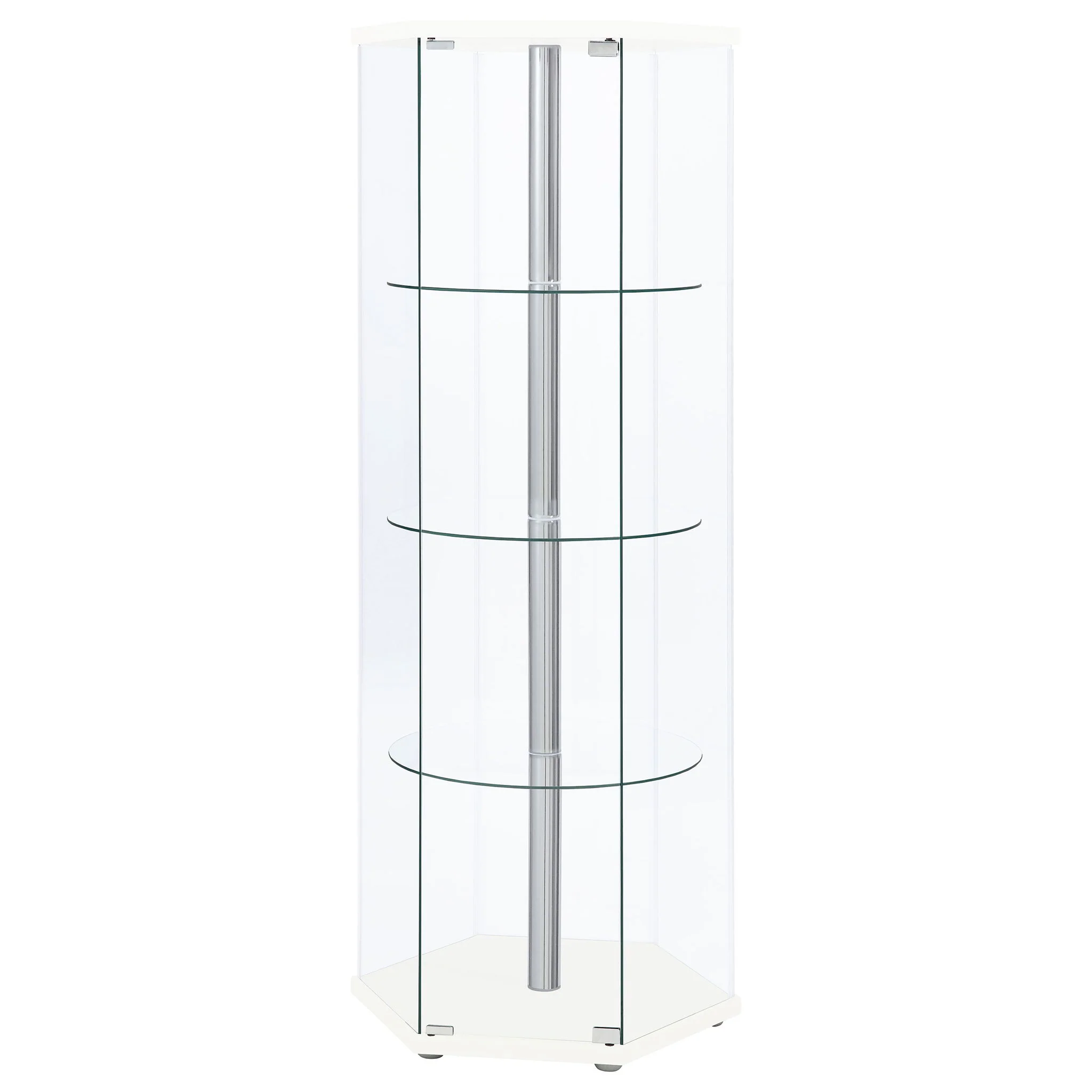 Zahavah 4-shelf Hexagonal Clear Glass Curio Cabinet White - Image 3