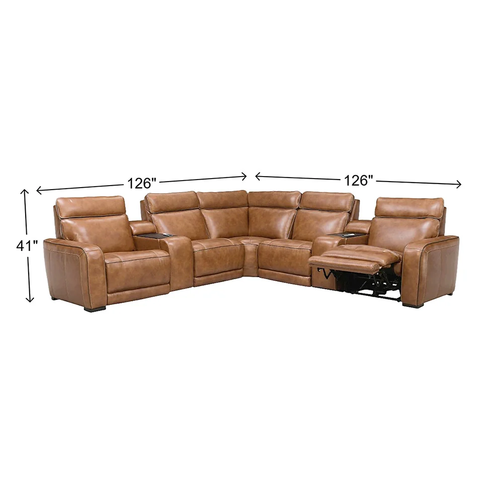 Moto Motion Zeppelin Honey Leather 7 Piece Power Reclining Sectional with Immersive Sound and Triple Power Motion - Image 4