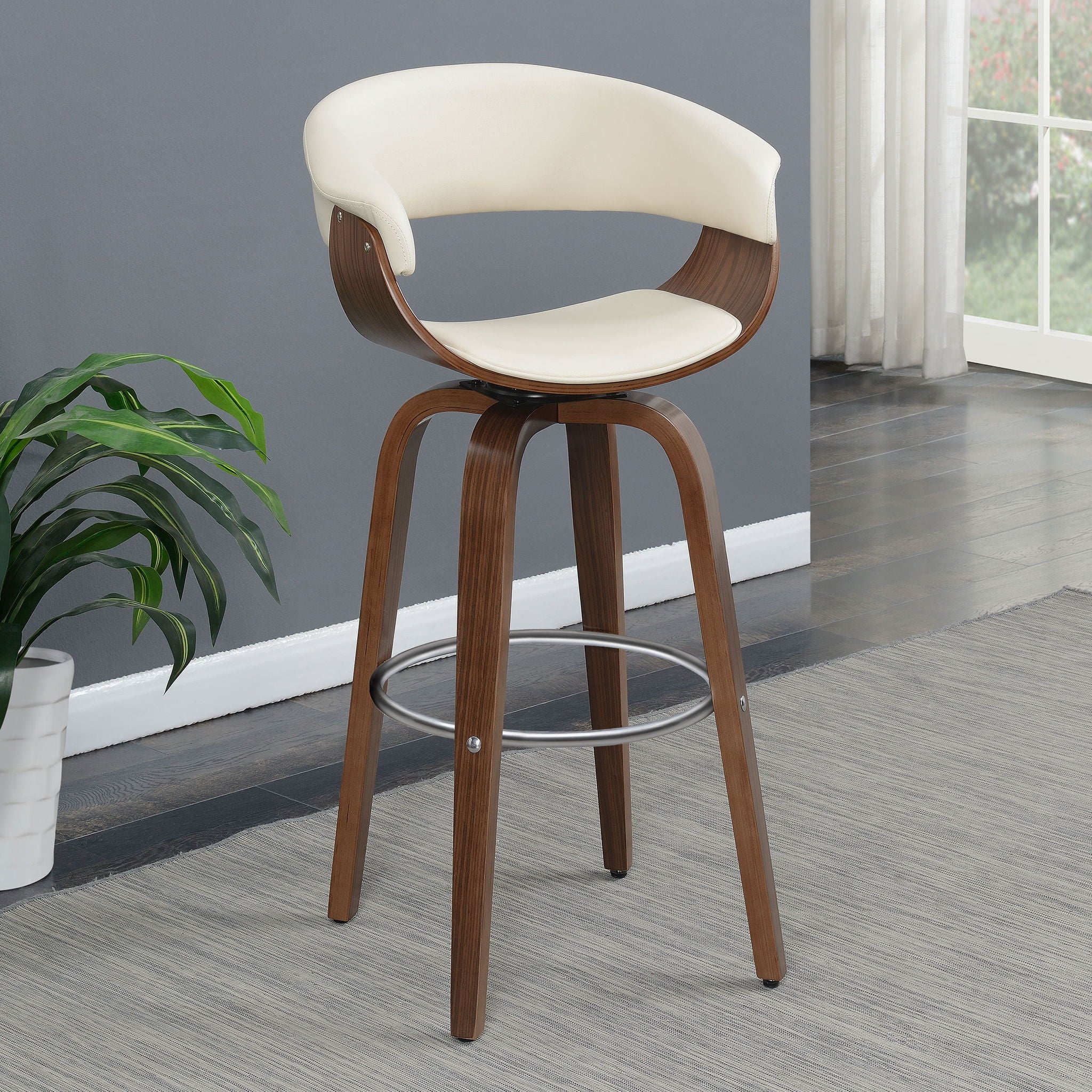 Zion Upholstered Swivel Bar Stool Walnut and Ecru - Image 2