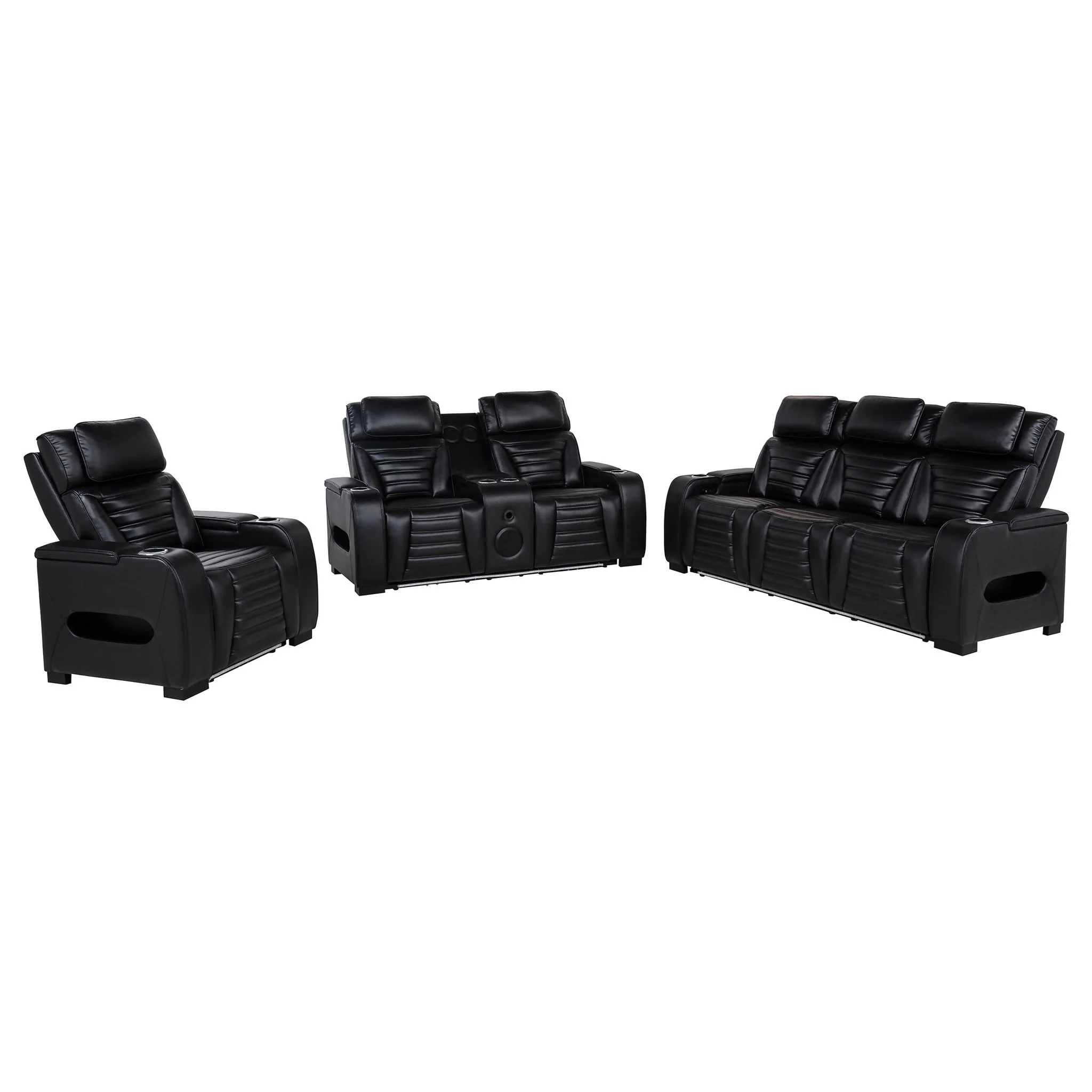 Zuma 3-piece Faux Leather Dual Power LED Sofa Set Black - Image 4