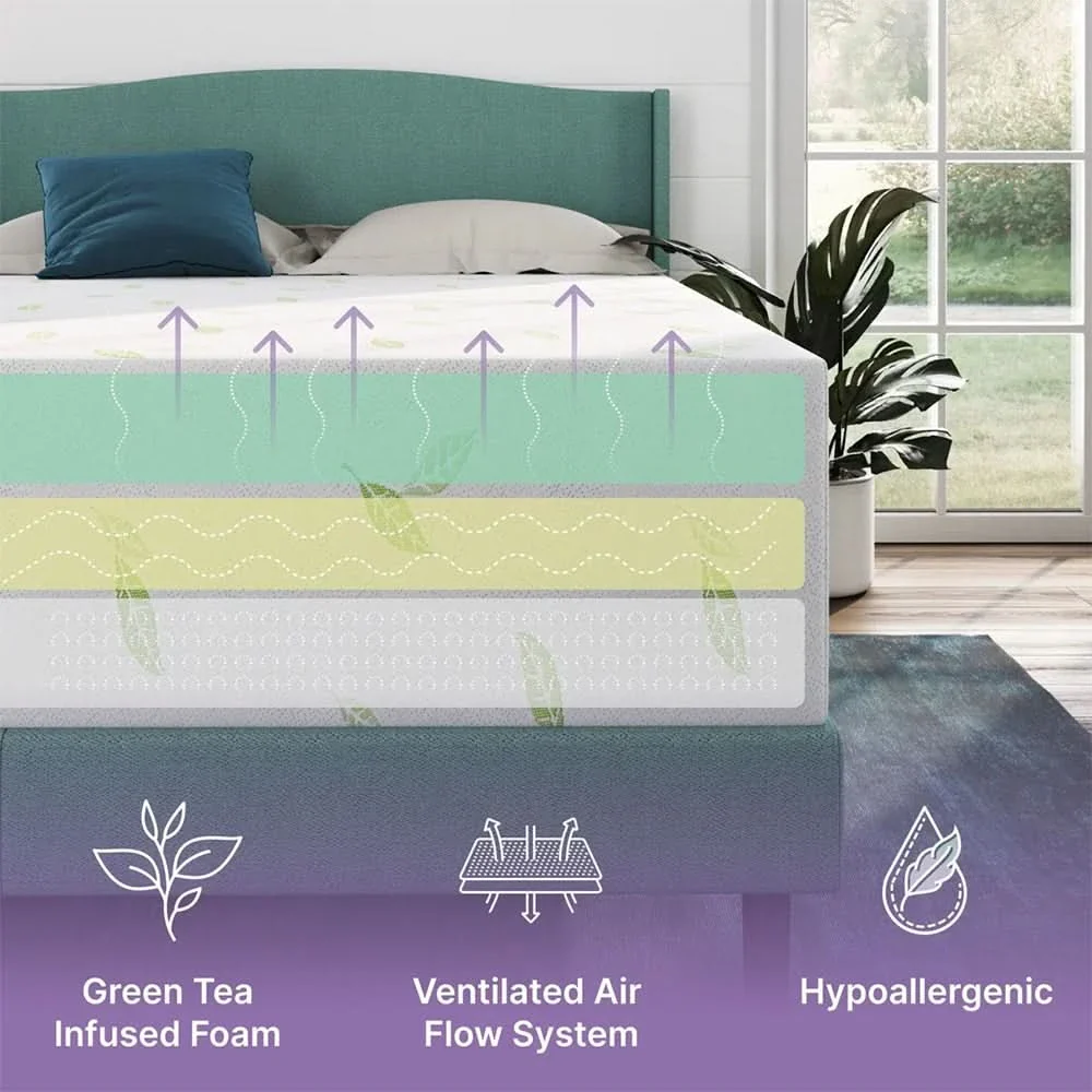 ZZZOOM Green Tea Memory Foam Mattress Medium Feel with Cooling Comfort & Pressure Relief - Image 4